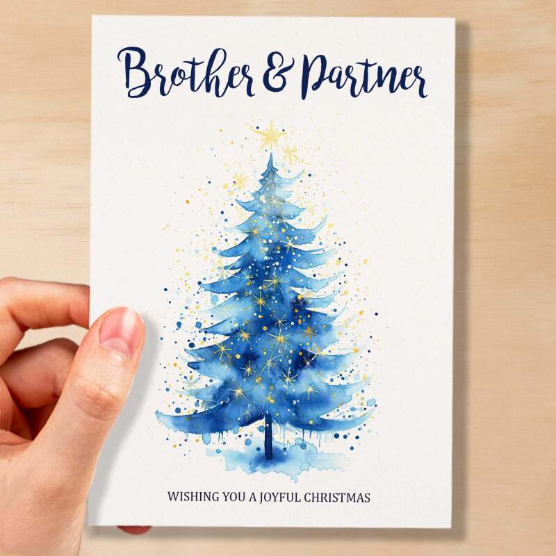 Christmas Card For Brother and Partner Card Xmas Card for Brother Christmas Card for Loved One Brother Partner Card Christmas Tree Card - Large (5x7) / Blank Message