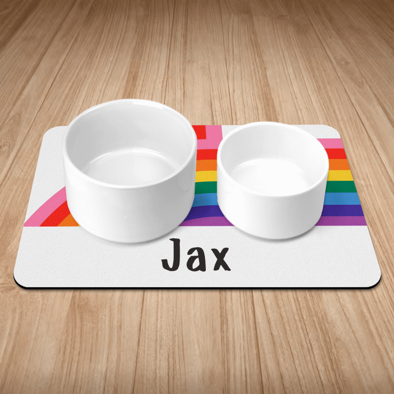 Personalised Rainbow Print Puppy/Dog Bowl Mat