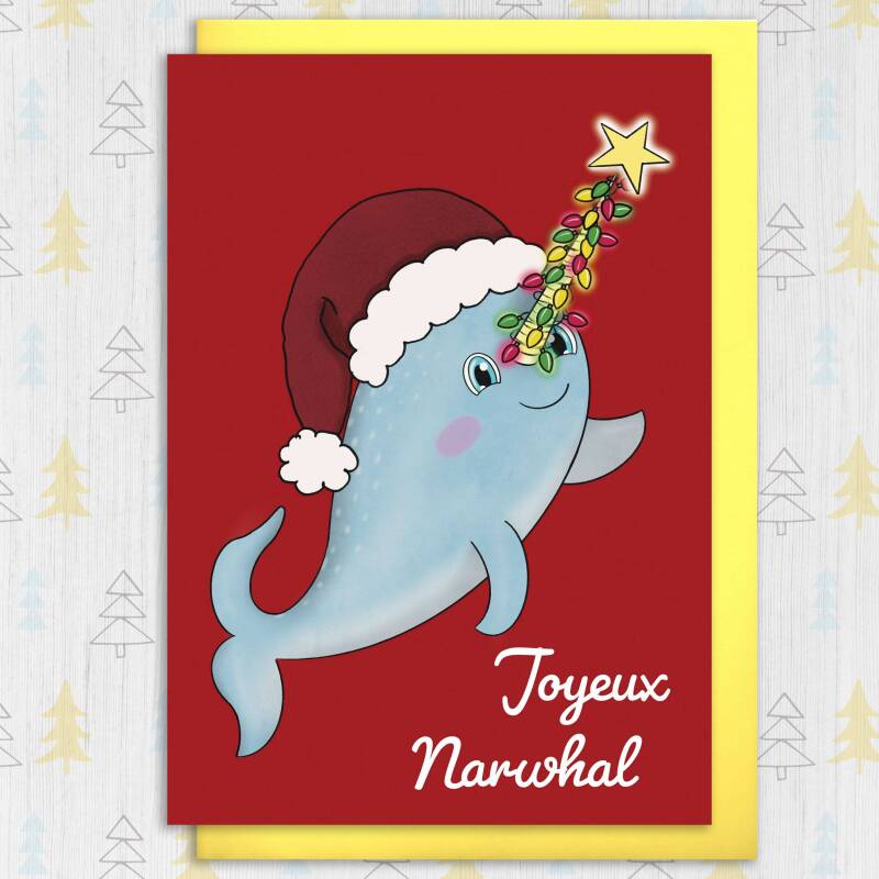 Joyeux Narwhal personalised cute whale Christmas, holidays, Xmas, festive card for child, son, daughter, grandchild (Size A6/A5/A4) - A6: Single card