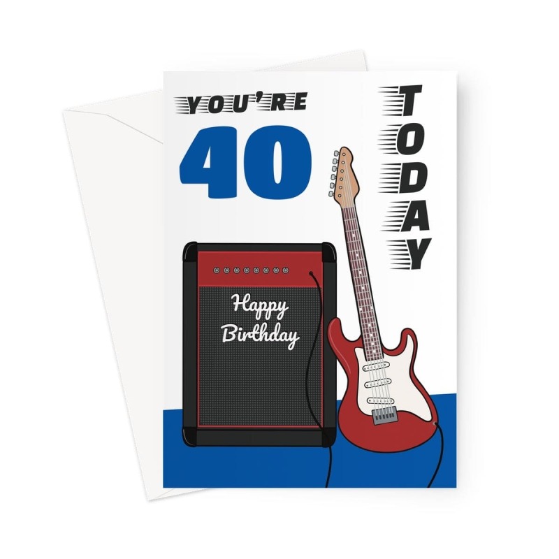 40th Birthday Card Rock Guitar - A5 Portrait - 1 Card