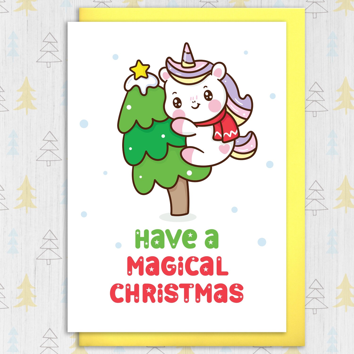 Have a magical Christmas unicorn magic, Holidays, Xmas card for children, kids, daughter, granddaughter, niece (Size A6/A5/A4/Square 6x6") - A6: Single card