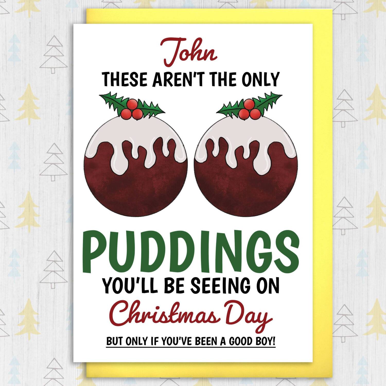 These aren't the only Christmas puddings you'll be seeing personalised naughty, rude, breasts, boobs card for husband, male (Size A6/A5/A4) - A6: Single card