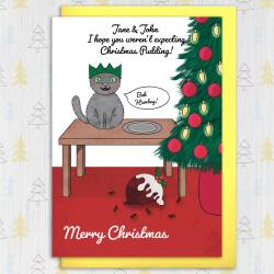 I hope you weren't expecting Christmas pudding personalised naughty cat, kitten bah humbug Holidays, Xmas card for cat lover (Size A6/A5/A4) - A6: Single card