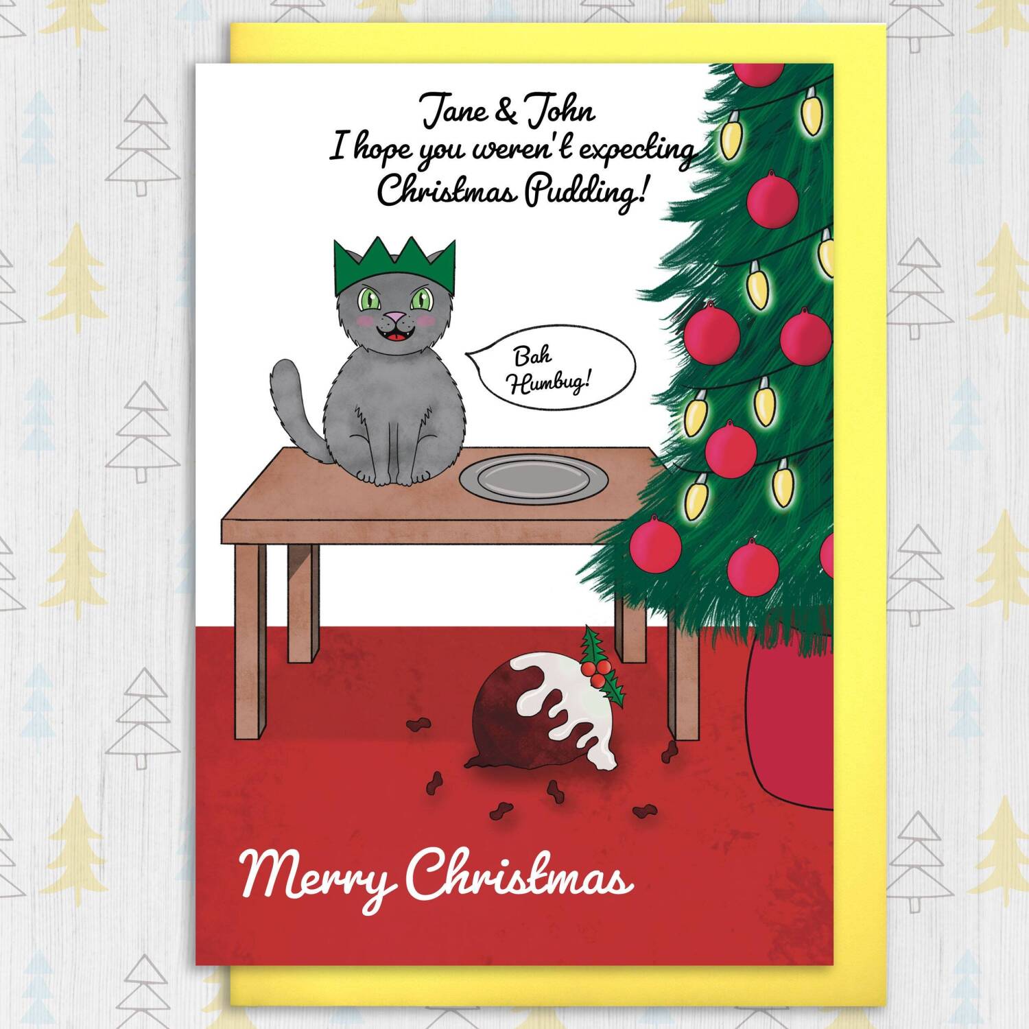 I hope you weren't expecting Christmas pudding personalised naughty cat, kitten bah humbug Holidays, Xmas card for cat lover (Size A6/A5/A4) - A6: Single card