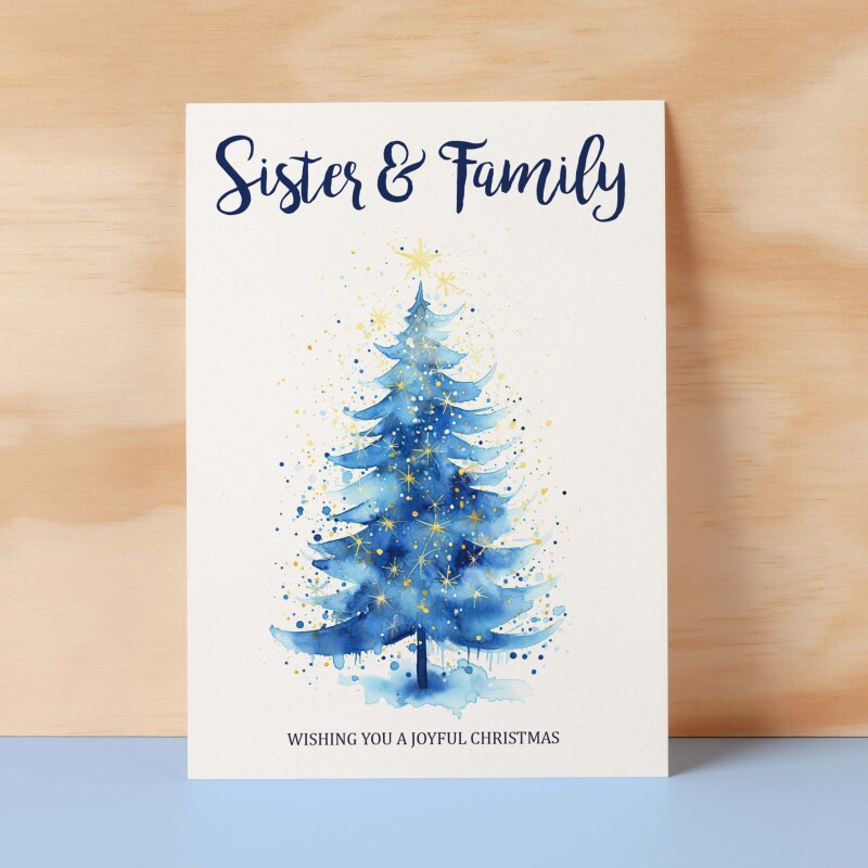 Christmas Card For Sister and Family Card For Her Xmas Card for Sister Christmas Card for Loved One Sister Family Card Christmas Tree Card - Large (5x7) / Blank Message