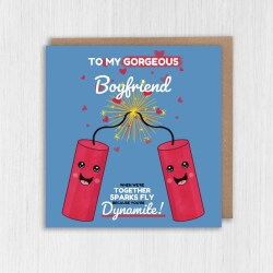 Sparks fly because you’re dynamite funny anniversary card for boyfriend, husband, wife, girlfriend, partner (Size A6/A5/A4/Square 6x6") - A6: Single card