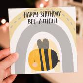 Happy Birthday Bee-autiful bumble bee, bee-themed beautiful birthday card for wife, girlfriend, partner (Size A6/A5/A4/Square 6x6")