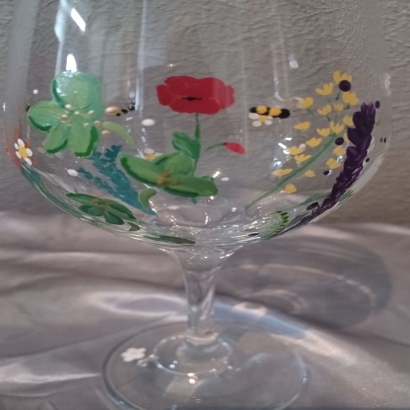 Hand Painted Floral Wine Glass