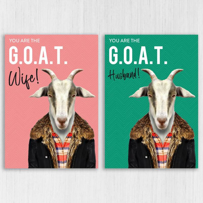 Greatest of All Time (G.O.A.T) Valentines card for wife, husband, girlfriend, boyfriend, partner (Animalyser) (Size A6/A5/A4/Square 6x6") - A6: Single card - Blue
