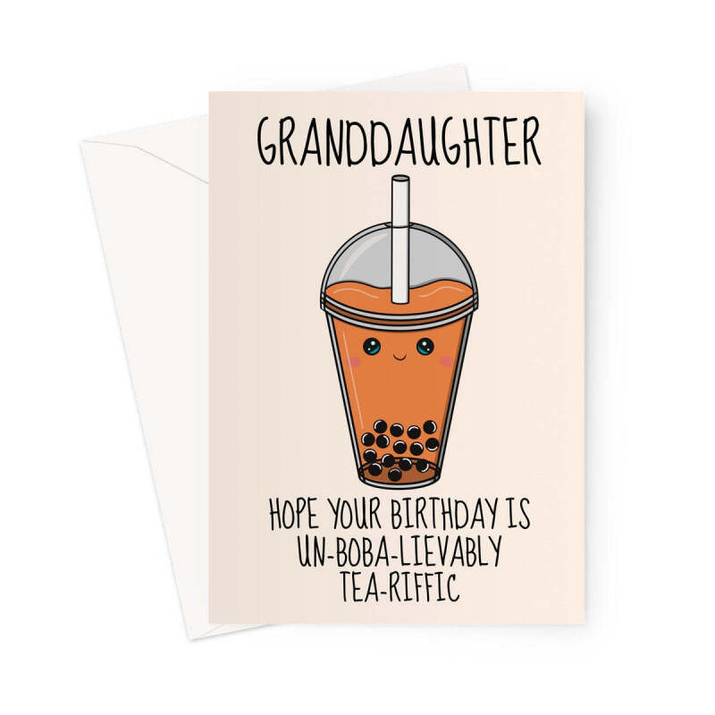 Granddaughter Birthday Card - Cute Bubble Tea - A5 Portrait - 1 Card