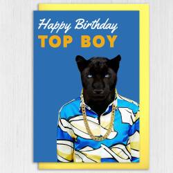 Happy Birthday Top Boy panther animal in clothes card for boyfriend, husband, male, brother (Animalyser) Size A6/A5/A4/Square - A6: Single card