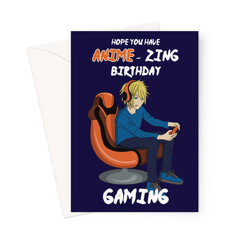 Gamer Boy Birthday Card - Blonde Anime Character - A5 Portrait - 1 Card