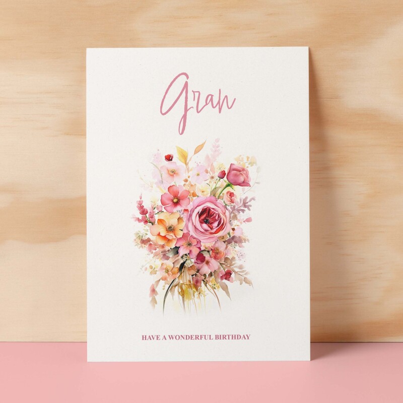 Birthday Card For Gran Card For Her Birthday Card for Gran Luxury Card For Gran Birthday Card for Loved One Gran Card Birthday Flower Card - Small (4x6) / Blank Message