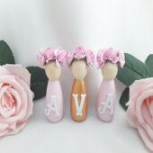 Personalised Wooden Peg Dolls,New Baby Gift,Pink & Gold Nursery Decor