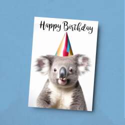 Birthday Card For Him or Her Fun Birthday Card of A Koala Happy Birthday Card For Mum, Dad, Sister Brother - Small (4x6) / Blank Message