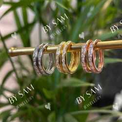 Huggie Hoop Earrings with cubic Zirconia Stones - Gold