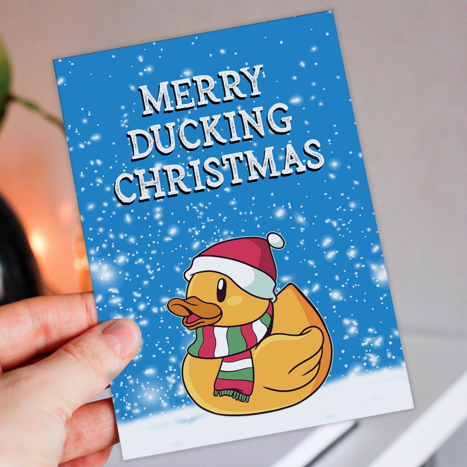 Merry Ducking Christmas funny autocorrect fucking duck Christmas, Holidays, Xmas, festive card for friend, mate (Size A6/A5/A4/Square 6x6") - A6: Single card