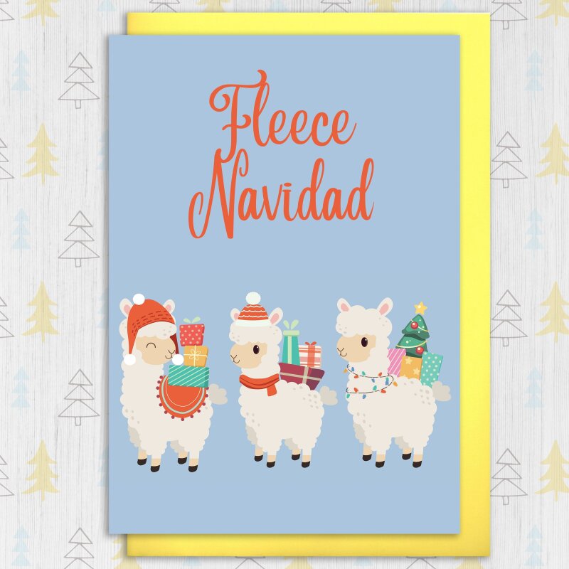 Fleece Navidad llama, alpaca Christmas, Holidays feliz navidad card for children, kids, child, grandchildren (Size A6/A5/A4/Square 6x6") - A6: Single card