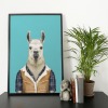 Llama in clothes, animal print, wall art - A5 - Glossy - White wood