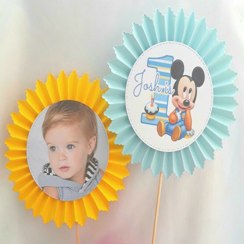 Personalised Baby Mickey 1st Birthday Cake Topper,Mickey Centrepiece,First cake - Age rosette