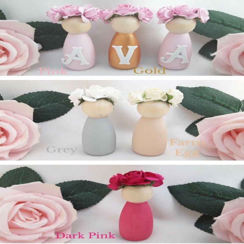 Personalised Wooden Peg Dolls,New Baby Gift,Pink & Gold Nursery Decor - With letters