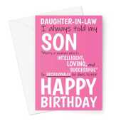 Happy Birthday Card For Daughter-in-law - My Son Does Listen -  A5 Greeting Card