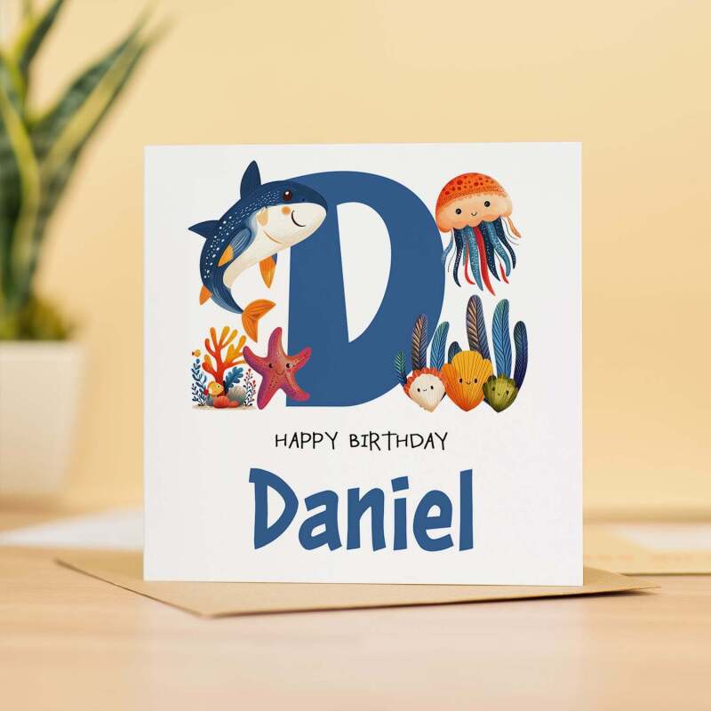Children's Birthday Card, Personalised for Son, Daughter, Grandson, Granddaughter, Sealife, Recycled Card - Square (5.5x5.5) / Blank Inside