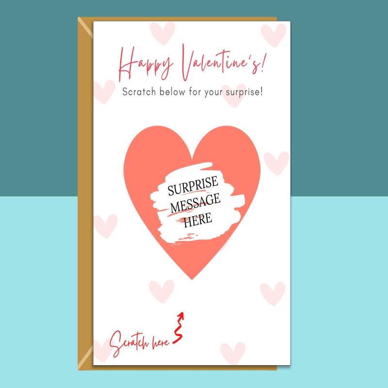 Valentine's Surprise Scratch and Reveal Card - For Him or For Her - Personalised - Custom Valentine's Card - Blank inside - Large