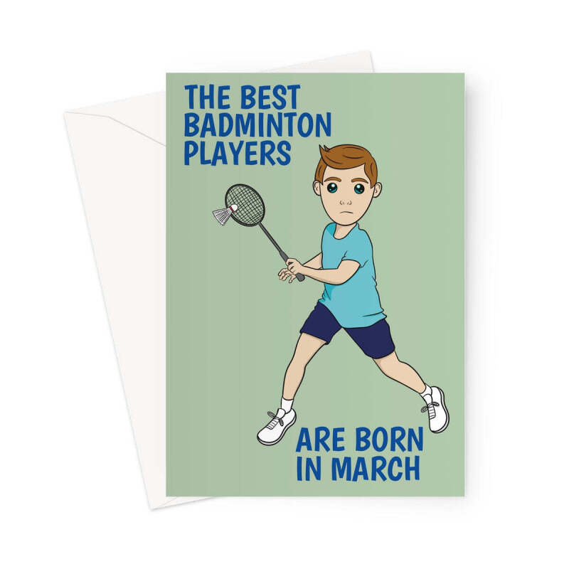 CC0859 - Badminton Greeting Card For A March Birthday Greeting Card - A5 Portrait - 1 Card