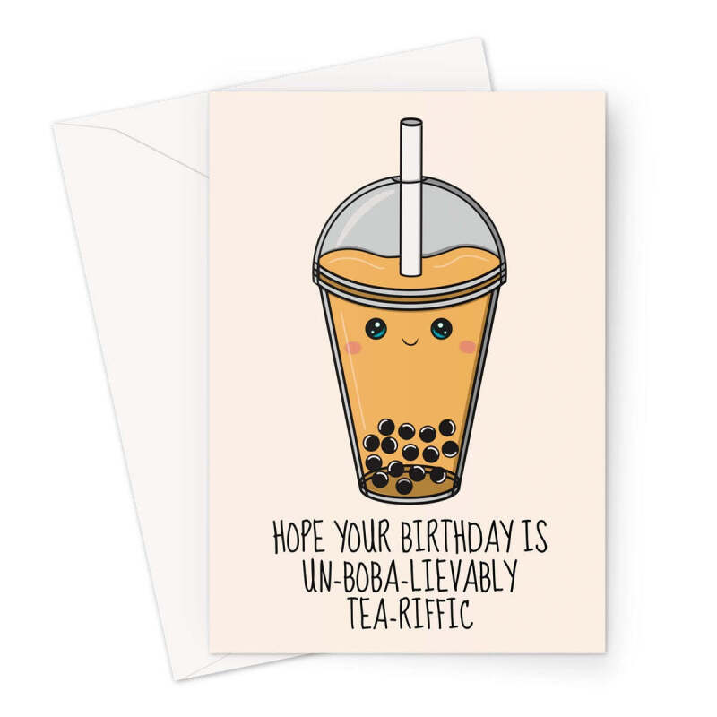 Cute Boba Tea Birthday Card - A5 Portrait - 1 Card