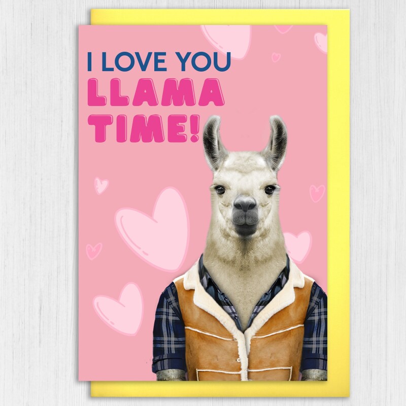 I love you llama time cute, funny animal anniversary card for wife, husband, boyfriend, girlfriend (Animalyser) Size A6/A5/A4/Square - A6: Single card