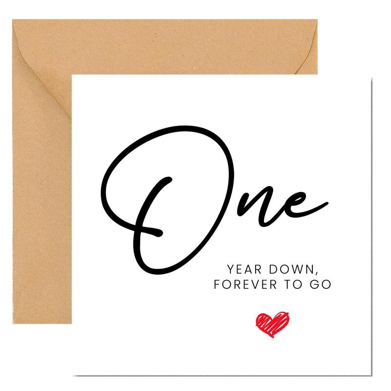 First Anniversary Card, 'One Year Down, Forever to Go' - Paper Anniversary Gift - Anniversary Gift for Husband / Wife  1st Anniversary Card