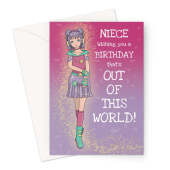 Niece Birthday Card - Out Of This World Anime Girl