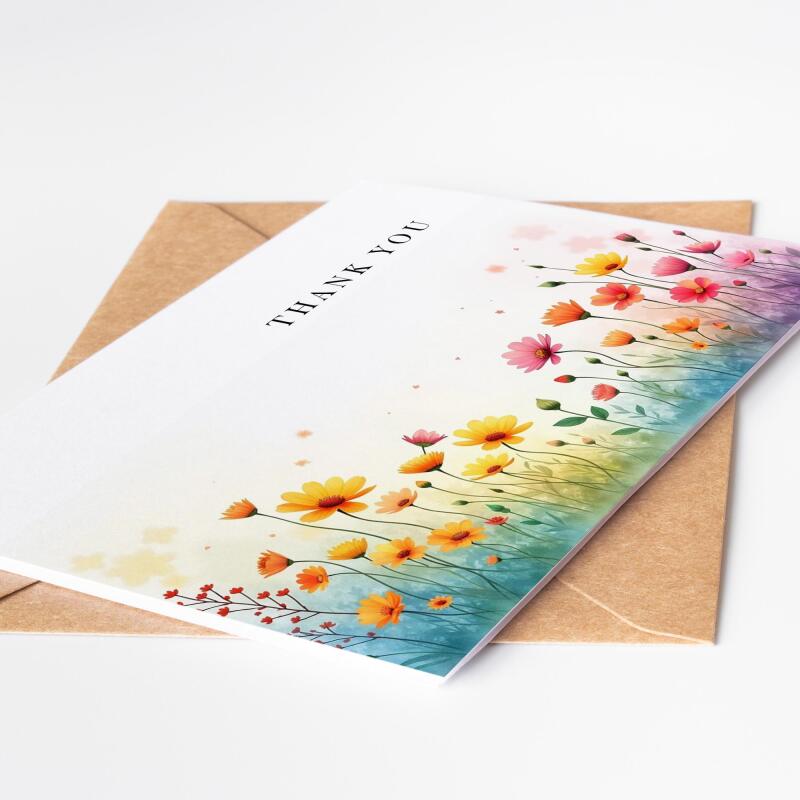 Thank You Cards, Wildflower Watercolour Thank You Card Set, Floral Multipack Notelet Card Pack, Simple Floral watercolour thank you cards - A6 - 4.1" x 5.8"