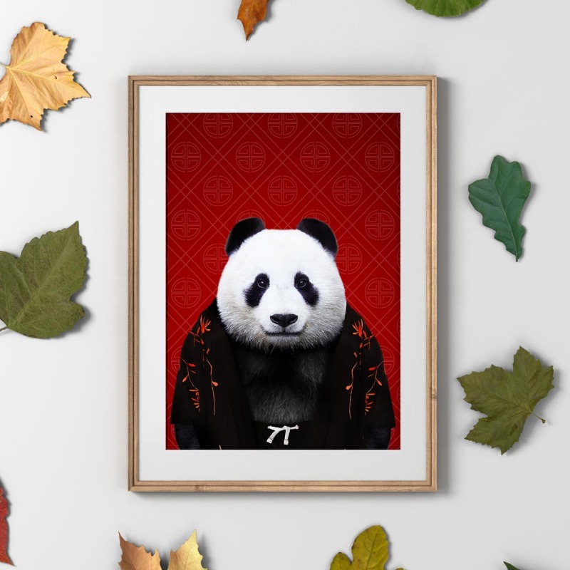 Panda in clothes, animal print, wall art - A5 - Glossy