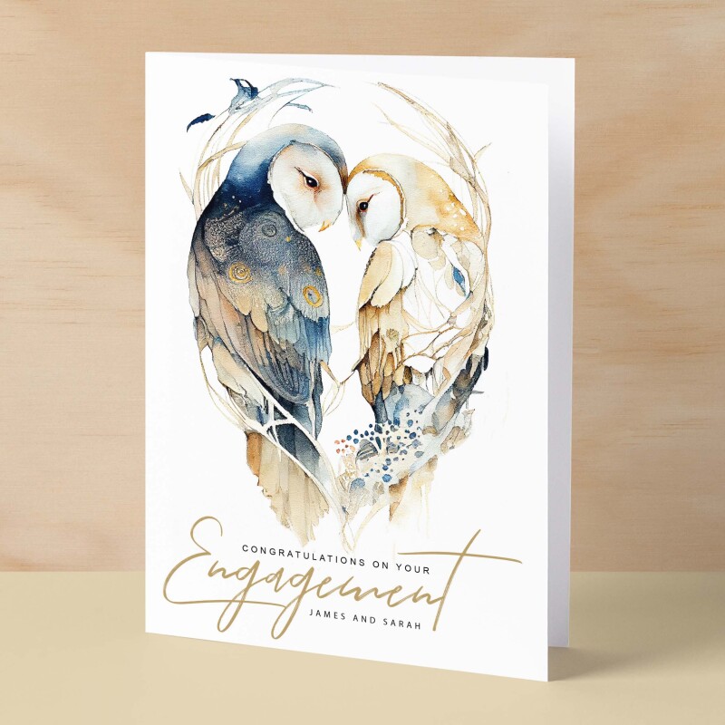 Personalised Engagement Card For Couple Custom Engagement Card Congratulations Card For Newly Engaged Couple Card Owl Engagement Card - Small (4x6) / Blank Message