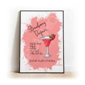 STRAWBERRY DAQUIRI Recipe Art Print, High Gloss Print, Cocktail Art, Home Decor, Home Bar Custom Drink Art Daquiri Cocktail - Hand Drawn