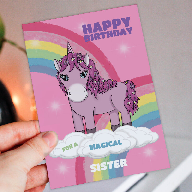 For a magical daughter, sister, niece, granddaughter, cousin, girl unicorn, rainbows, any relation birthday card (Size A6/A5/A4/Square 6x6") - A6: Single card