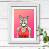 Cougar in clothes, animal print, wall art