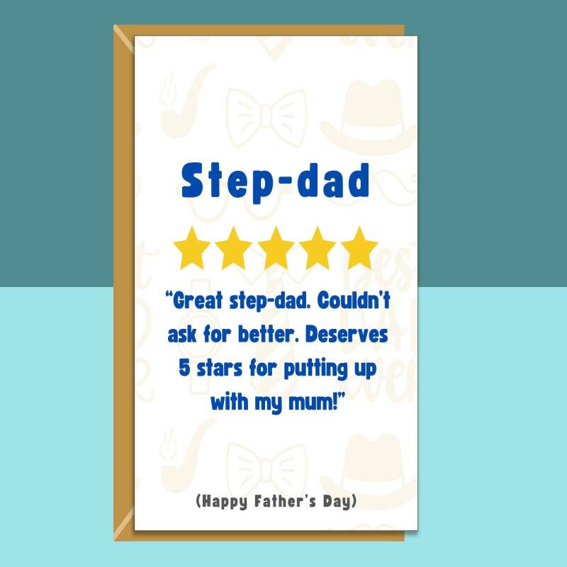 Step-Dad Father's Day Card - Personalised inside - Ideal funny cute card for Fathers Day - Large - Blank inside