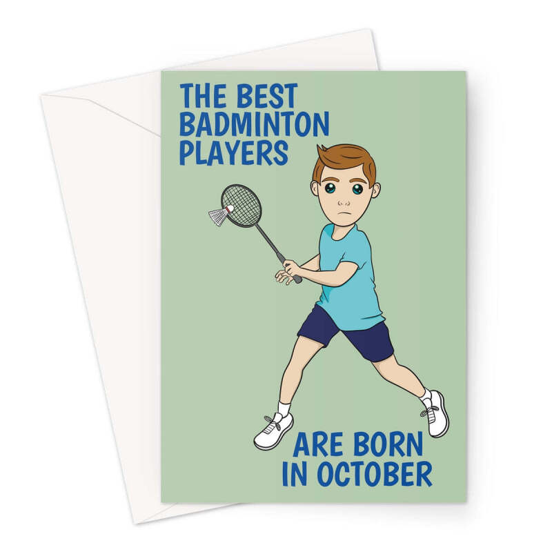 Badminton Greeting Card For A October Birthday - A5 Portrait - 1 Card