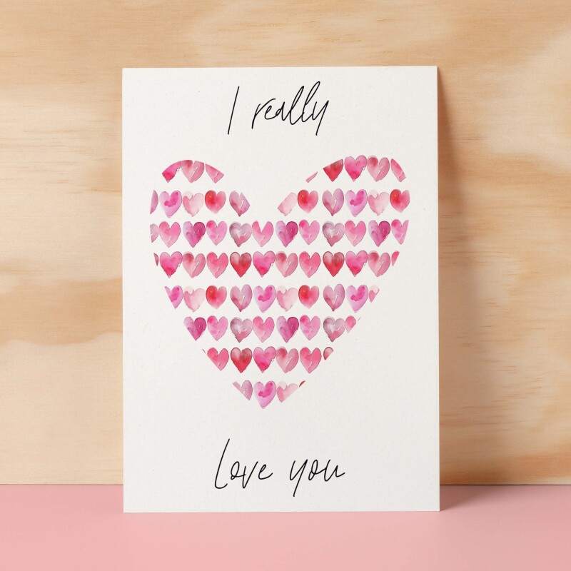 Anniversary or Valentine's Card for Her Anniversary Card for Wife Valentines Day Card For Husband Boyfriend or Girlfriend Love Hearts - Small (4x6) / Blank Message