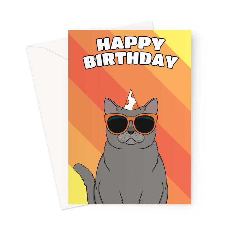 British Short Haired Cat Birthday Card - A5 Portrait - 1 Card