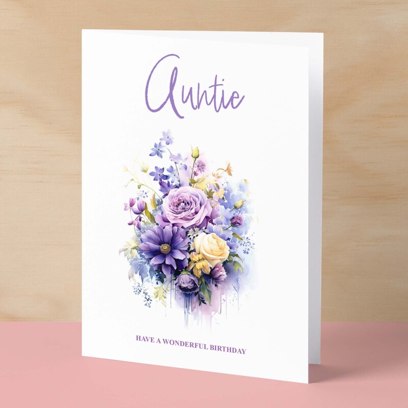 Birthday Card For Auntie Card For Her Card for Auntie Luxury Card For Auntie Birthday Card for Loved One Auntie Card Birthday Flower Card - Small (4x6) / Blank Message