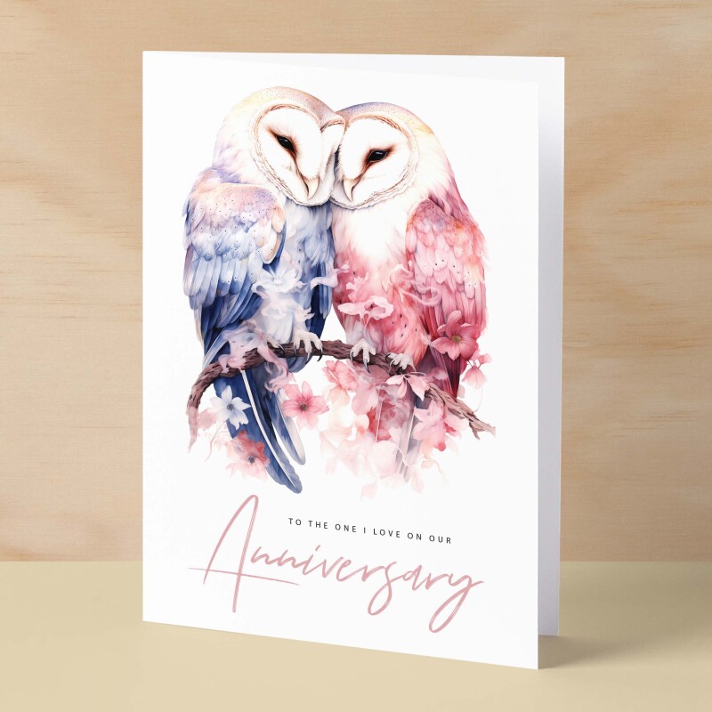 Anniversary Card For Wife Card for Anniversary Card For Husband Owl Anniversary Card For Couple Engagement Card For Couple Wedding Card - Small (4x6) / Blank Message