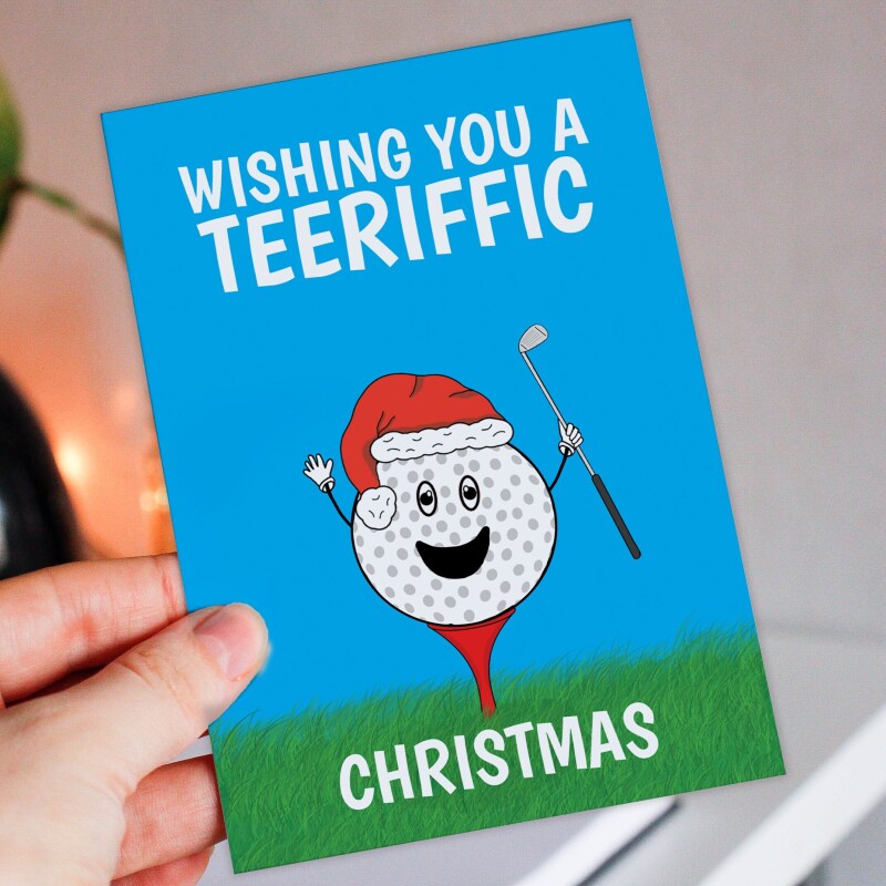 Wishing you a teeriffic Christmas funny golf-themed Holidays, Xmas, festive card for golfer, golf enthusiast (Size A6/A5/A4/Square 6x6") - A6: Single card