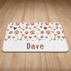 Personalised Brown Paw & Bone Print Puppy/Dog Bowl Mat