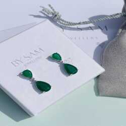 Statement green gem earrings party earrings - Default Title