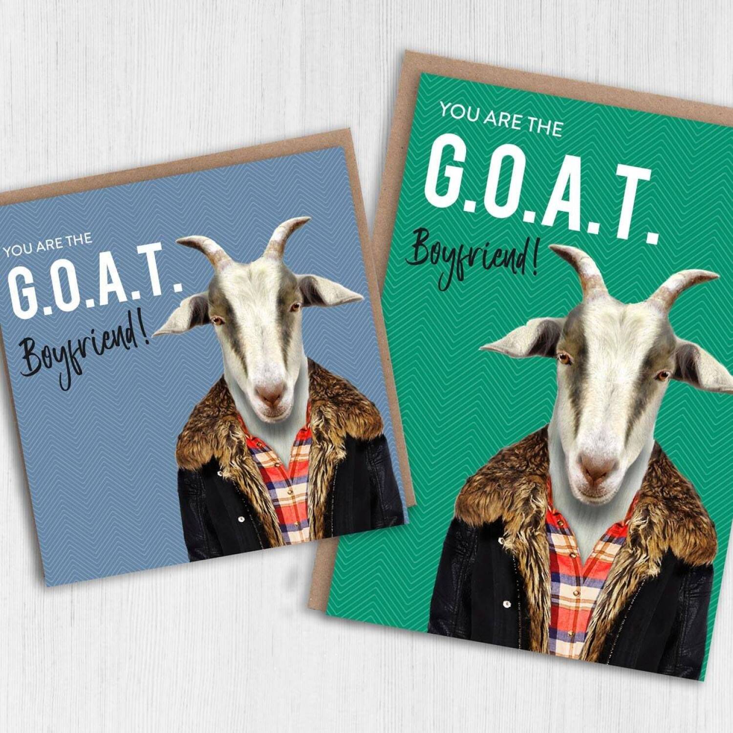 Greatest of All Time (G.O.A.T) anniversary card for wife, husband, girlfriend, boyfriend, partner (Animalyser) (Size A6/A5/A4/Square 6x6") - A6: Single card - Blue