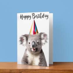 Birthday Card For Him or Her Fun Birthday Card of A Koala Happy Birthday Card For Mum, Dad, Sister Brother - Small (4x6) / Blank Message